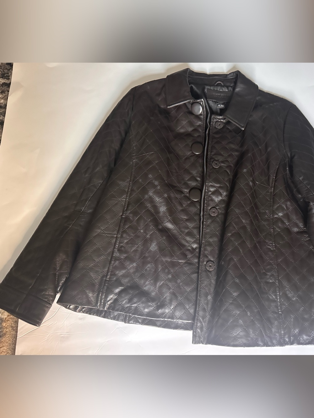 Jaclyn Smith Quilted Dark Brown Leather Button-Front Jacket Size XL